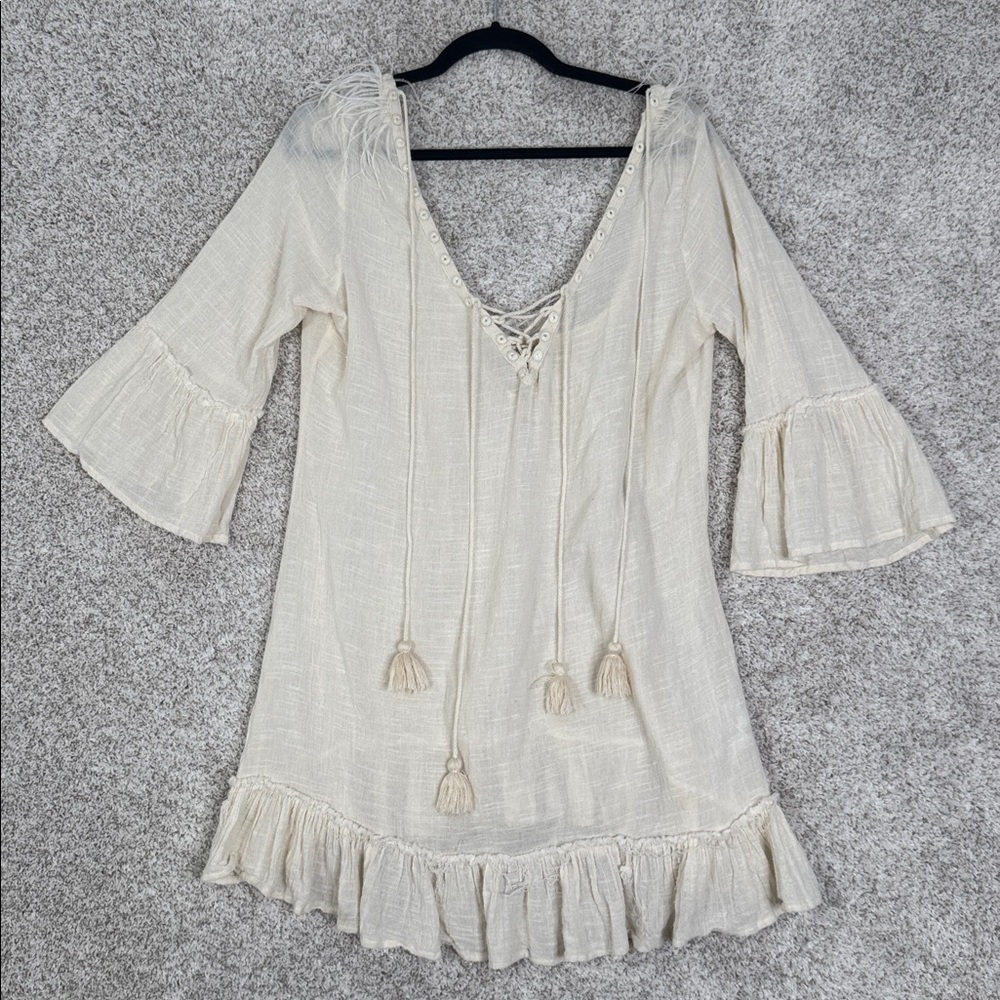 Z&L Europe handmade feather light sheer‎ cover up dress - large